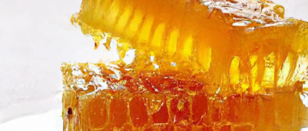 Different variations of Honey of Biscay jars on a wooden background