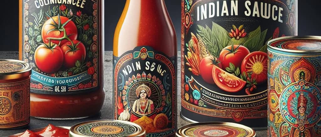 variety of Indian sauces in assorted packaging showcased on a wooden countertop
