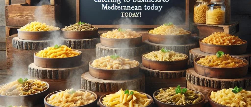 Assorted instant pasta varieties in eco-friendly packaging on a rustic wooden background