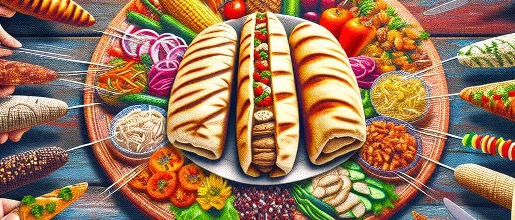 Assorted Kebab Breads on Rustic Wooden Table