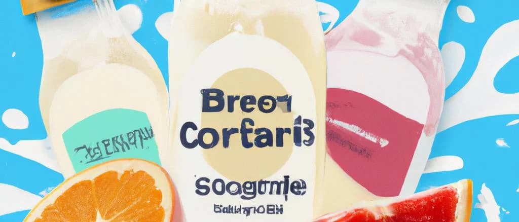 Variety of 3.2% kefir bottles on a wooden table