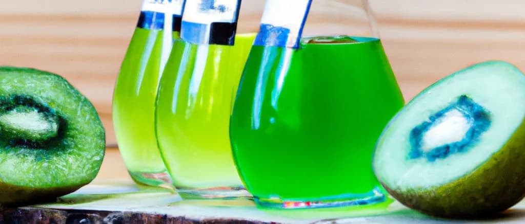 kiwi syrups in various packaging options with vibrant backgrounds