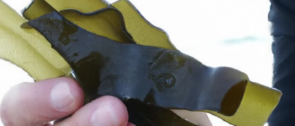 Kombu seaweed variations on a wooden background