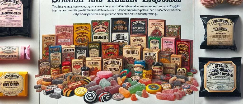 Various types of liquorice candy on a colorful background