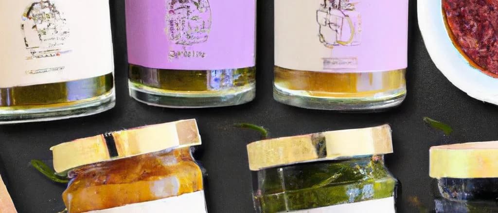 assorted Madère sauces in glass jars with various packaging styles on a kitchen countertop