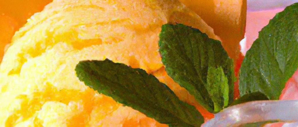 Assorted mandarin sorbet variations in colorful packaging with tropical fruit backgrounds