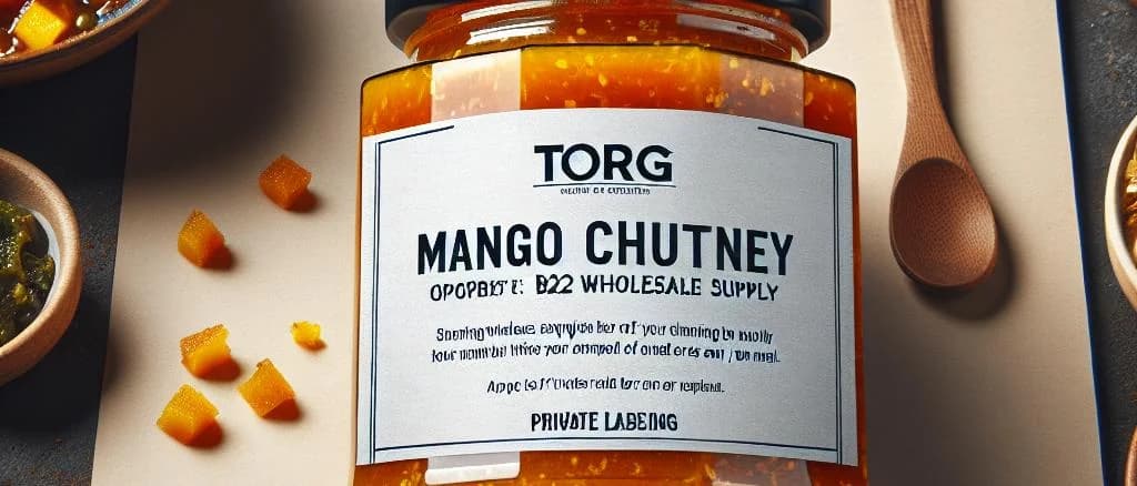 Assorted mango chutney jars with various packaging styles on a vibrant kitchen counter