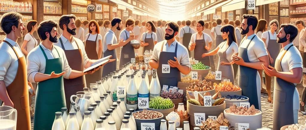 various milk drink bottles with different flavors and packaging on a wooden surface