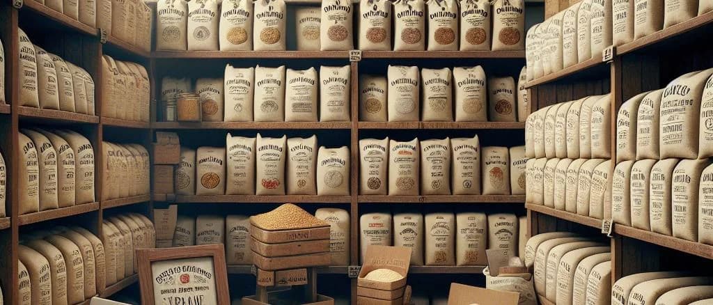 Assorted millet flours in premium packaging on a natural background