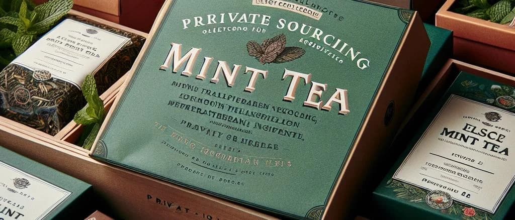 three variations of mint tea packaging on wooden background