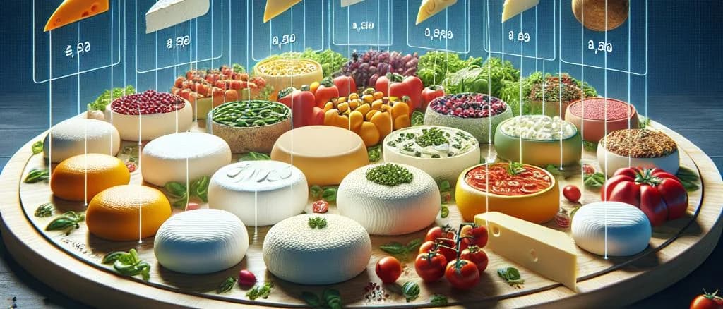 Assorted mozzarella cheese varieties on a wooden platter with various packaging styles