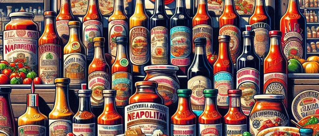 Varied Neapolitan Sauces in Glass Jars with Rustic Background