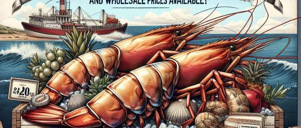 various northern prawns with diverse packaging options on a wooden background