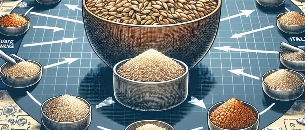 Variety of oat groats in different packaging on a wooden background