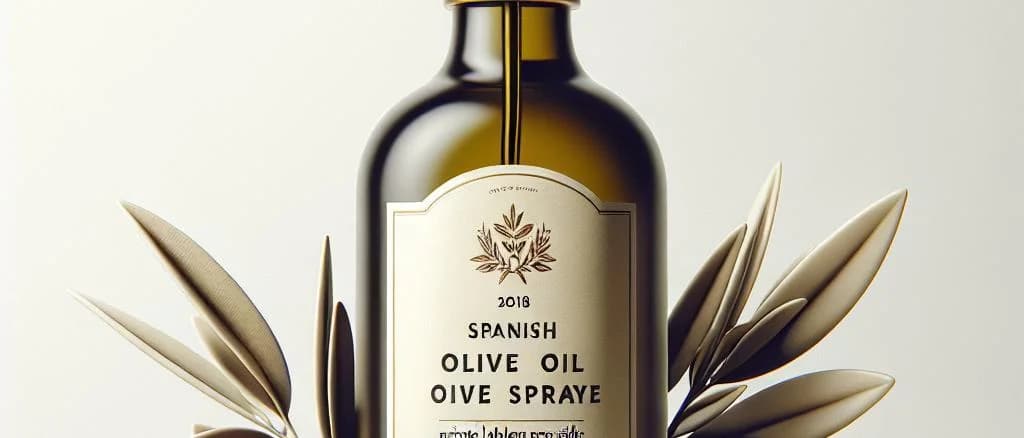 olive oil spray bottles on a kitchen counter with different label designs and packaging
