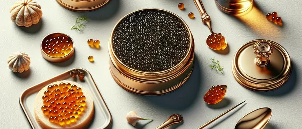 Premium Ossetra Caviar in various packaging types on a luxurious background