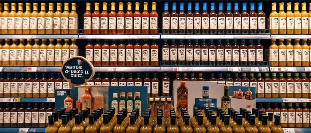 Assorted oyster sauce bottles on a kitchen countertop