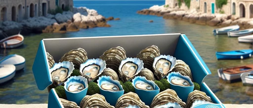 High-quality oysters displayed on a bed of ice with variations in size and shell texture