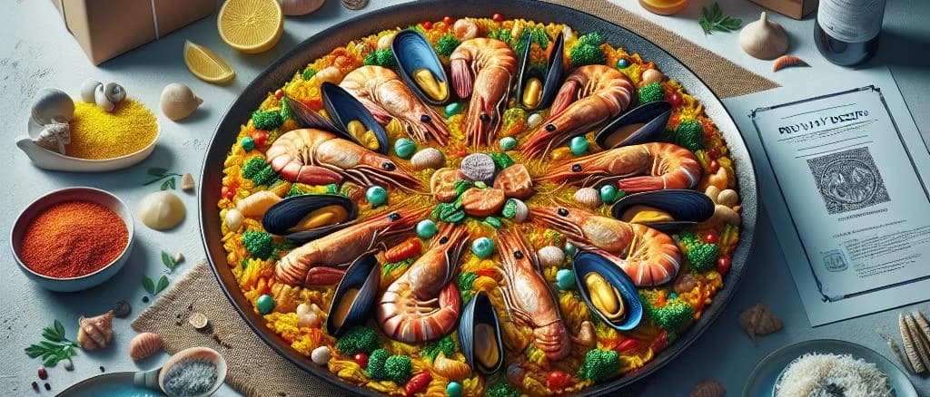 Three varieties of paella with seafood, chicken, and vegetarian options