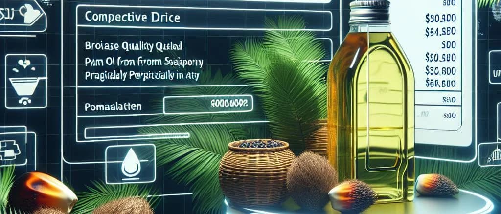 Refined palm oil bottles and containers on a wooden table