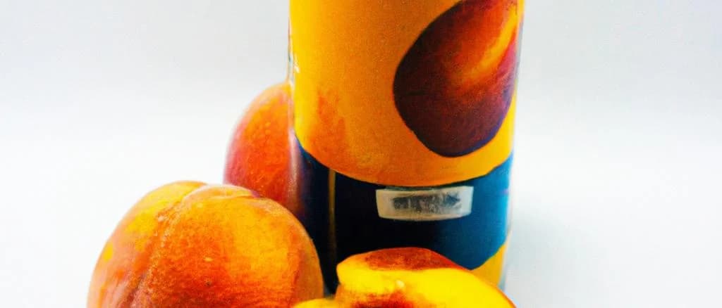 canned peaches in syrup with various packaging options on a wooden countertop