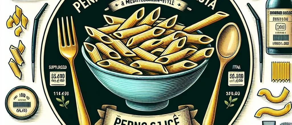 Various types of Penne Lisce pasta showcased on rustic wooden background