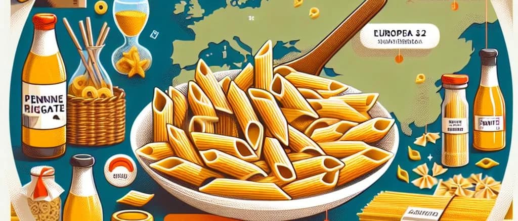 Penne rigate variations with vibrant background