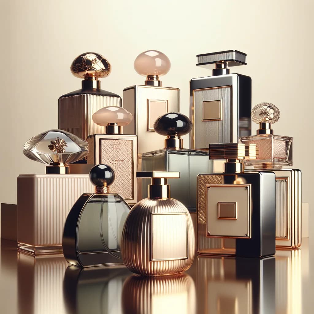 luxury perfume bottles with elegant packaging and diverse fragrances on display
