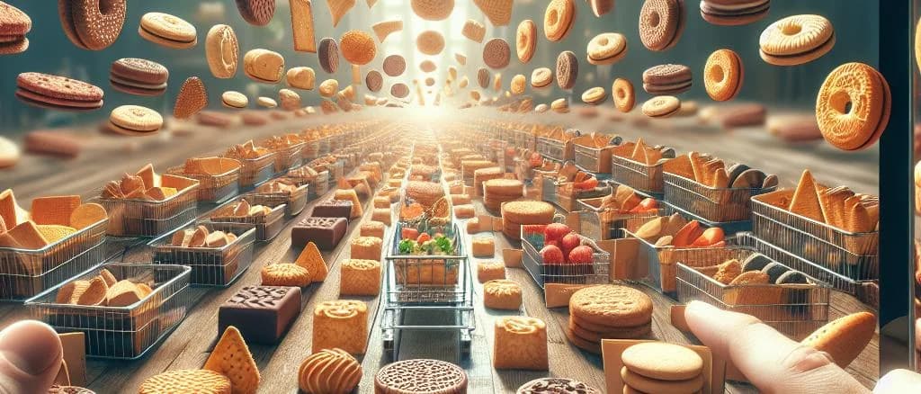 Assorted Petit-Beurre biscuits with detailed packaging on wooden background