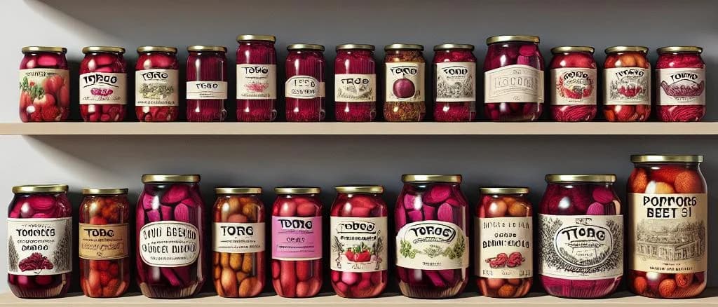variety of pickled beets in different jars with minimalist background