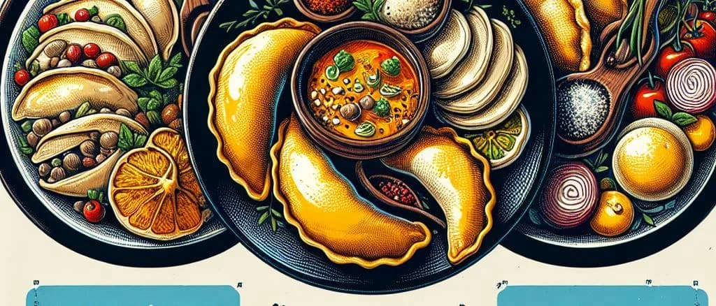 Assorted pierogi varieties on a wooden platter with vibrant garnishes