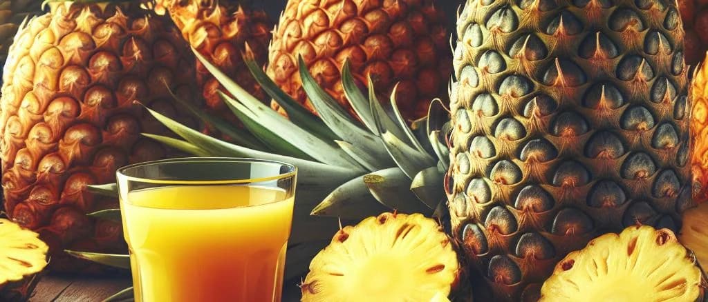 selection of pineapple juice bottles with vibrant tropical backgrounds