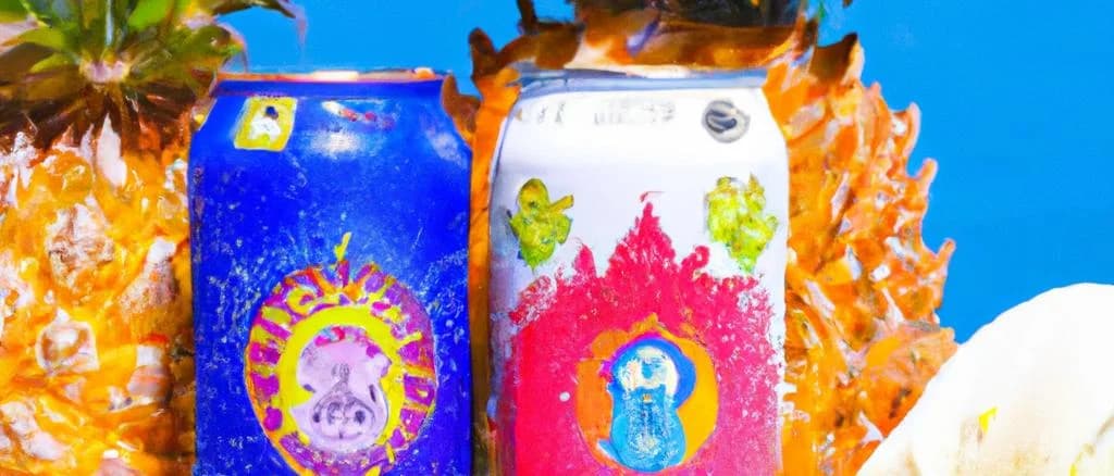 pineapple nectars in various packaging options on a tropical-themed background