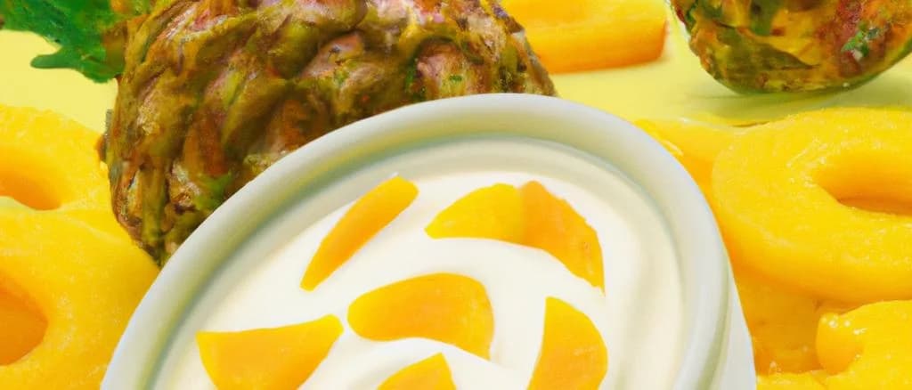 pineapple yogurts with various packaging options on tropical background