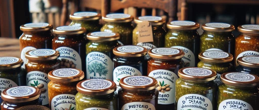 Various pistachio spread jars on a wooden table with nuts
