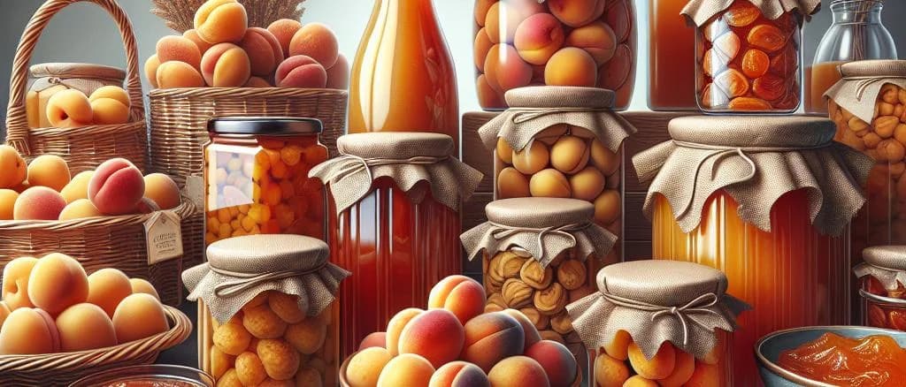 Variety of pitted apricot products on neutral background