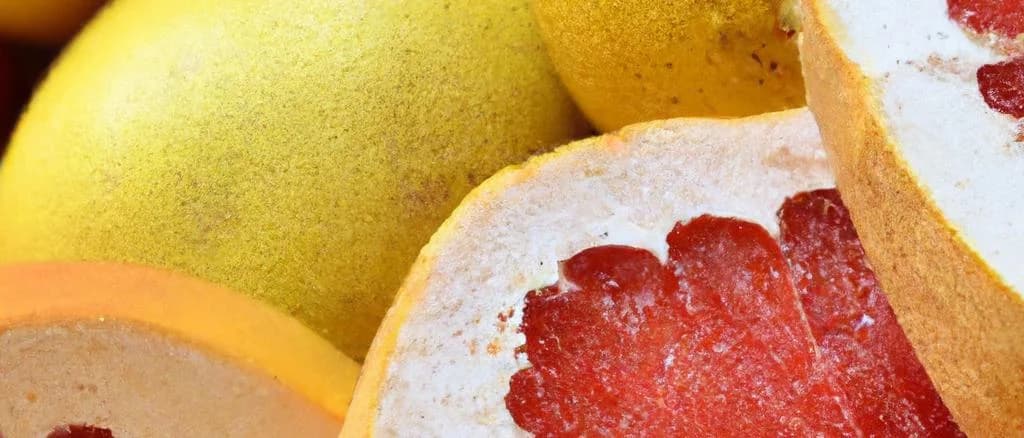 Fresh pomelos in various packaging options on a rustic wooden background