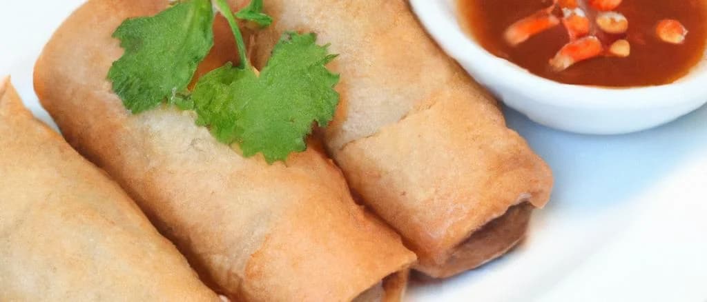 Assorted pork nems variations on a wooden platter with dipping sauce