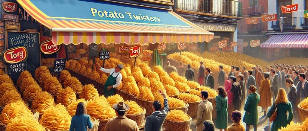 Various potato twisters on wooden table background