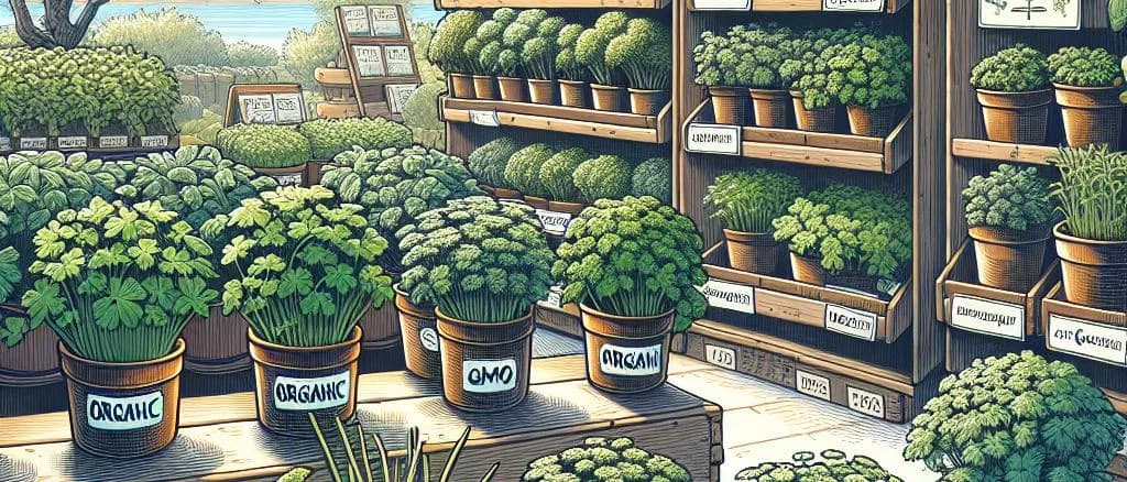 Potted coriander plants in various containers