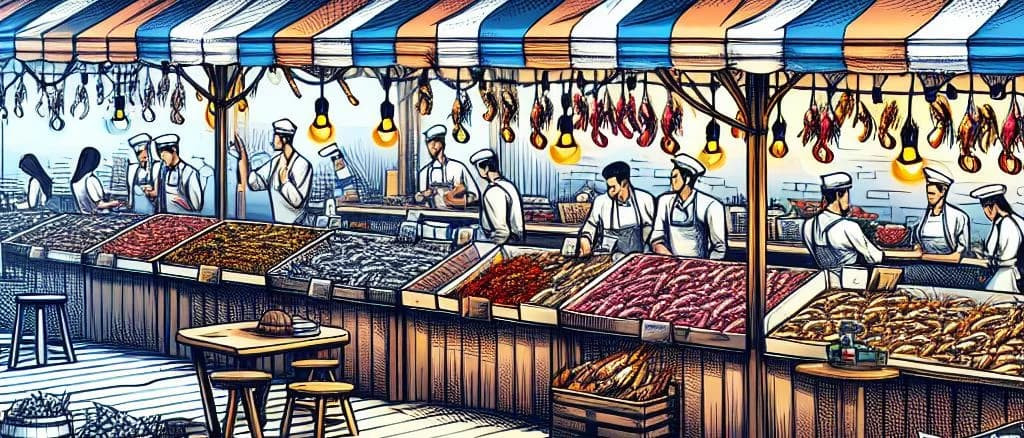 assorted prawn varieties with fresh seafood packaging