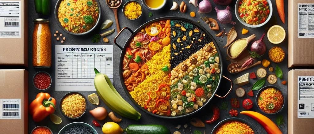 Variety of prepared rice dishes in contemporary packaging with different flavors