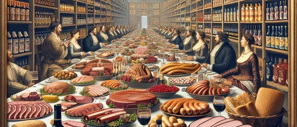 assorted processed meat variations on different packaging backgrounds