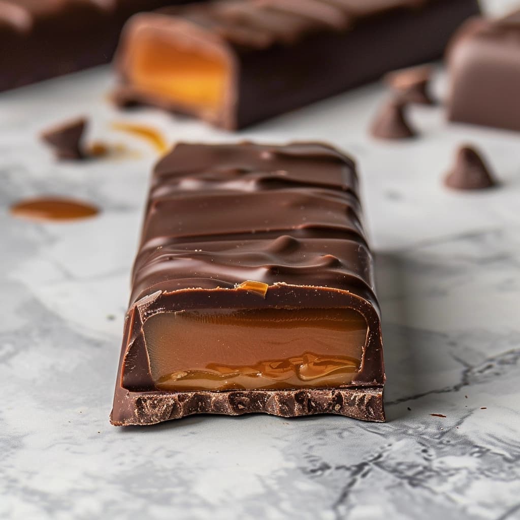 Protein bars with various packaging and flavors on a wooden background