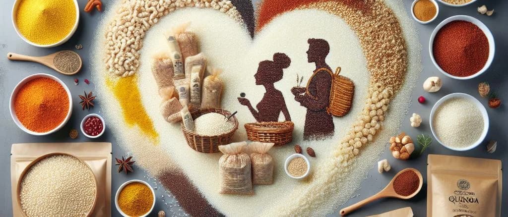 Three variations of puffed quinoa in transparent packaging against a neutral background