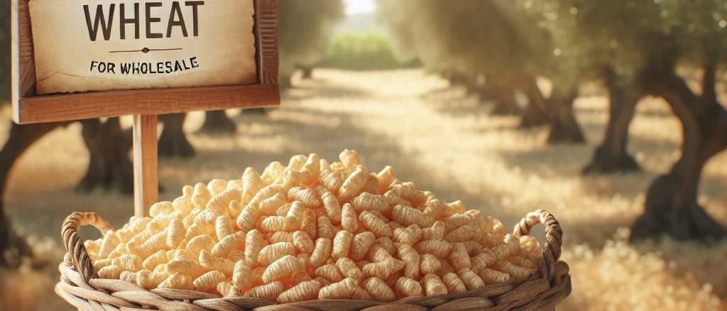 Various puffed wheat products in modern packaging on a clean background