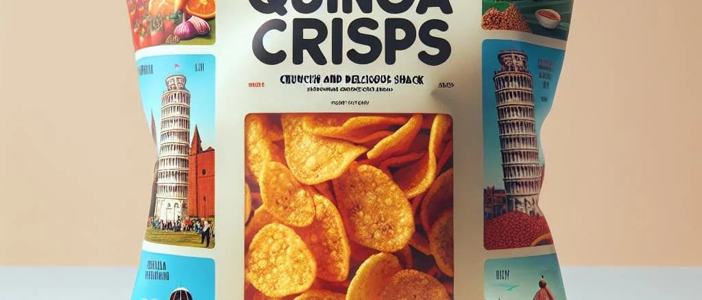 Three variations of quinoa crisps in different packaging against a neutral background
