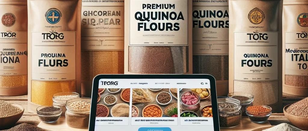 Various quinoa flour packaging variations showcasing sustainable options against a neutral background