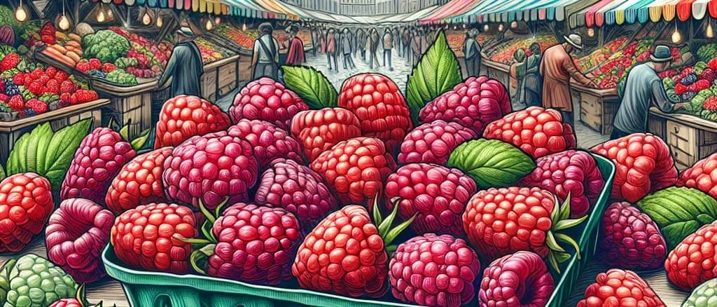 Various raspberry product packaging on a wooden table from different angles