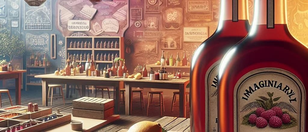 Variety of raspberry syrup bottles with vibrant red color, set against a neutral background